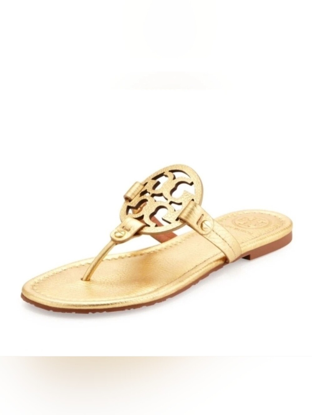 Tory Burch Miller Metallic Gold Pebbled Leather Sandals Size 8.5